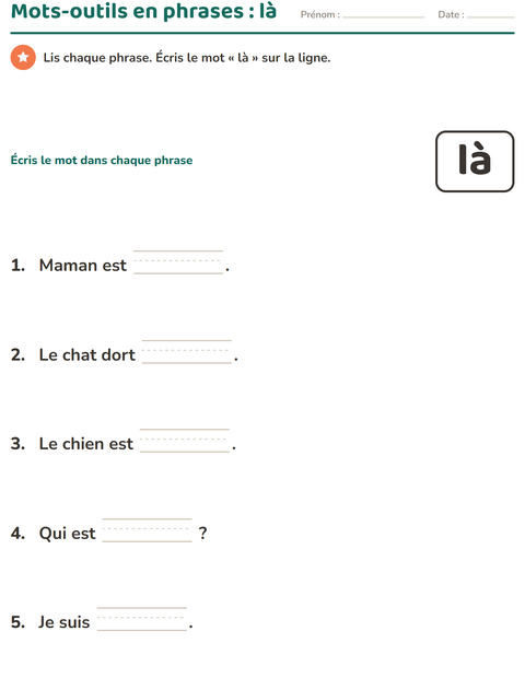 Aperçu de la fiche Mots-outils pour École maternelle (grande section, 5-7 ans)