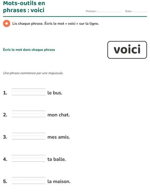 Aperçu de la fiche Mots-outils pour École maternelle (grande section, 5-7 ans)