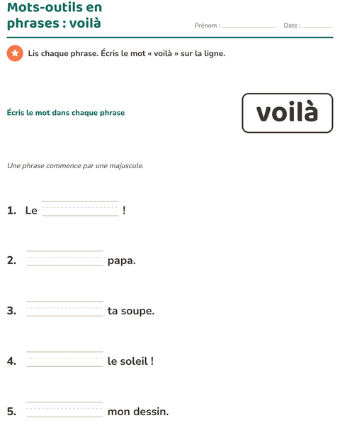 Aperçu de la fiche Mots-outils pour École maternelle (grande section, 5-7 ans)