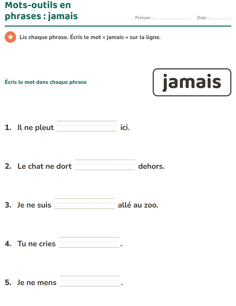 Aperçu de la fiche Mots-outils pour École maternelle (grande section, 5-7 ans)