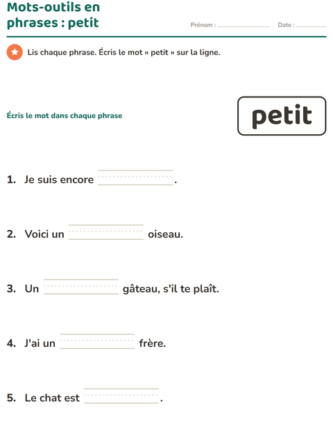 Aperçu de la fiche Mots-outils pour École maternelle (grande section, 5-7 ans)