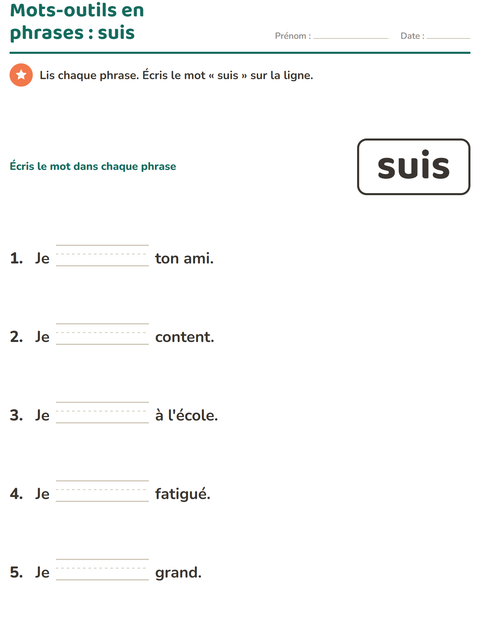 Aperçu de la fiche Mots-outils pour École maternelle (grande section, 5-7 ans)