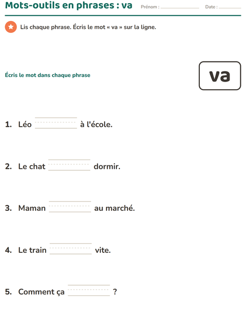 Aperçu de la fiche Mots-outils pour École maternelle (grande section, 5-7 ans)