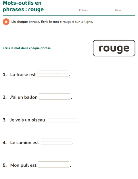 Aperçu de la fiche Mots-outils pour École maternelle (grande section, 5-7 ans)