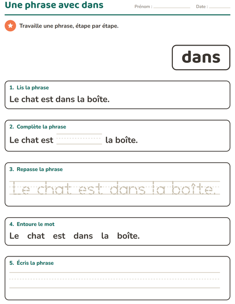 Aperçu de la fiche Mots-outils pour École maternelle (grande section, 5-7 ans)