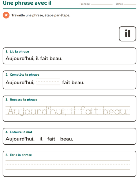 Aperçu de la fiche Mots-outils pour École maternelle (grande section, 5-7 ans)