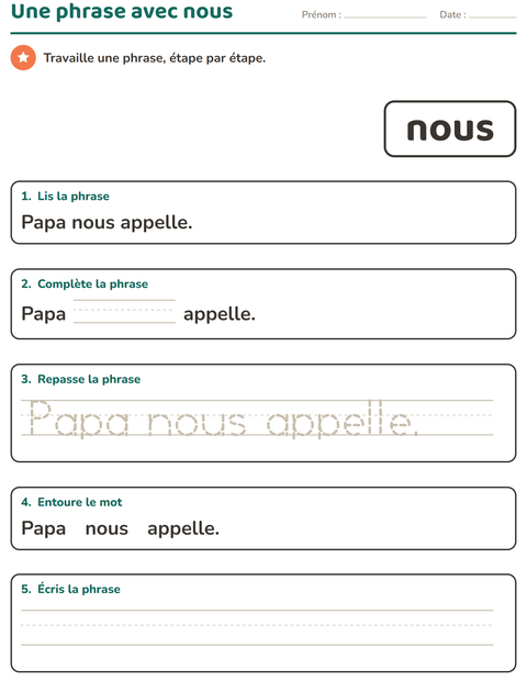 Aperçu de la fiche Mots-outils pour École maternelle (grande section, 5-7 ans)