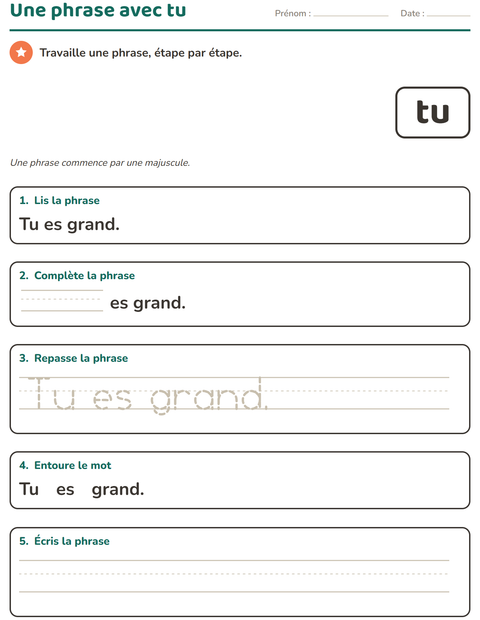 Aperçu de la fiche Mots-outils pour École maternelle (grande section, 5-7 ans)
