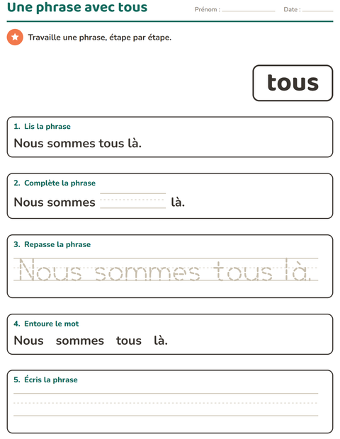 Aperçu de la fiche Mots-outils pour École maternelle (grande section, 5-7 ans)