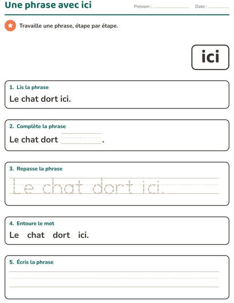 Aperçu de la fiche Mots-outils pour École maternelle (grande section, 5-7 ans)