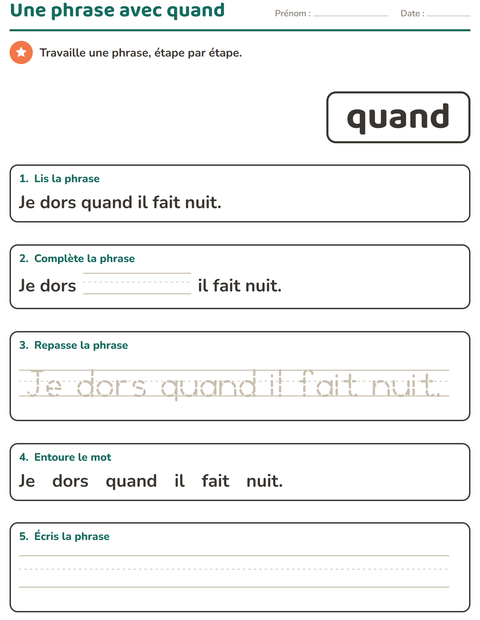 Aperçu de la fiche Mots-outils pour École maternelle (grande section, 5-7 ans)