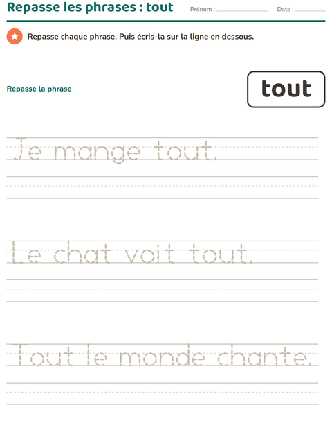 Aperçu de la fiche Mots-outils pour École maternelle (grande section, 5-7 ans)