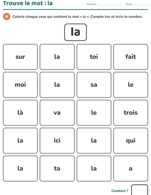 Aperçu de la fiche Mots-outils pour École maternelle (grande section, 5-7 ans)