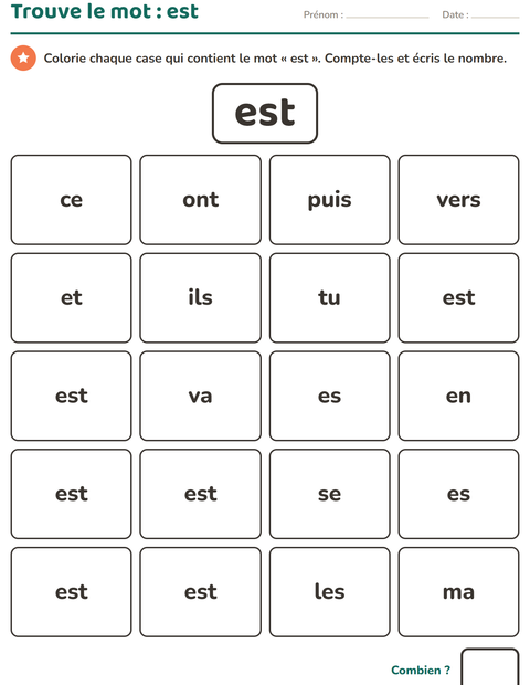 Aperçu de la fiche Mots-outils pour École maternelle (grande section, 5-7 ans)