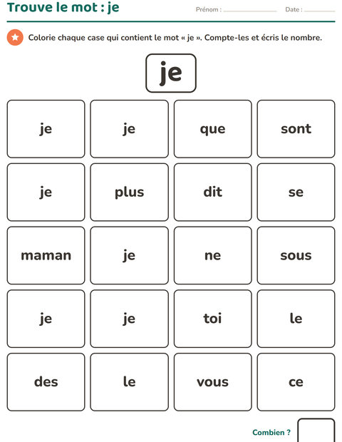 Aperçu de la fiche Mots-outils pour École maternelle (grande section, 5-7 ans)