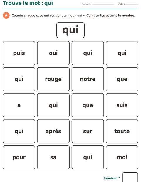 Aperçu de la fiche Mots-outils pour École maternelle (grande section, 5-7 ans)