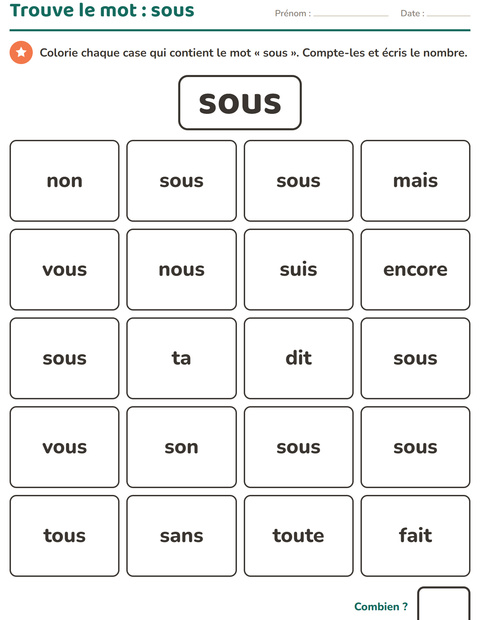 Aperçu de la fiche Mots-outils pour École maternelle (grande section, 5-7 ans)