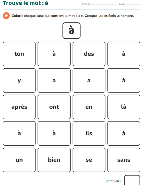 Aperçu de la fiche Mots-outils pour École maternelle (grande section, 5-7 ans)