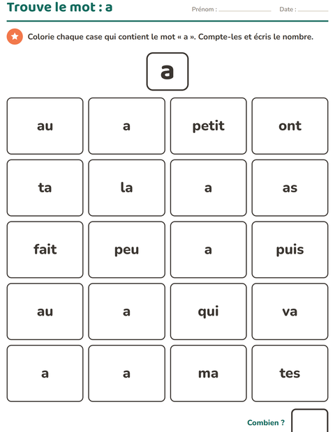 Aperçu de la fiche Mots-outils pour École maternelle (grande section, 5-7 ans)