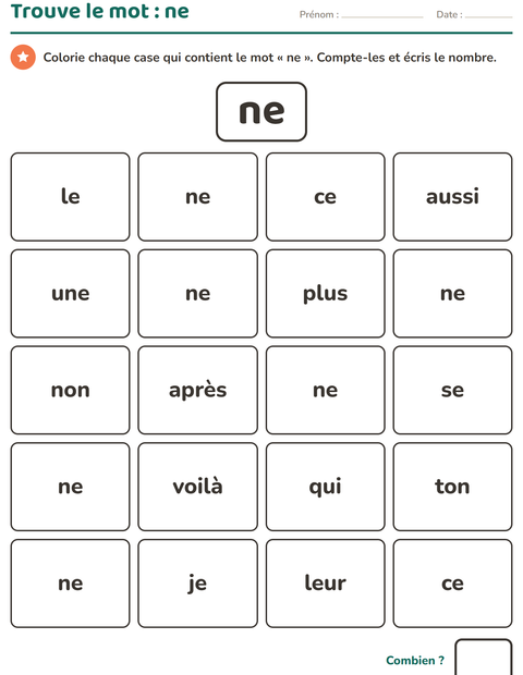 Aperçu de la fiche Mots-outils pour École maternelle (grande section, 5-7 ans)