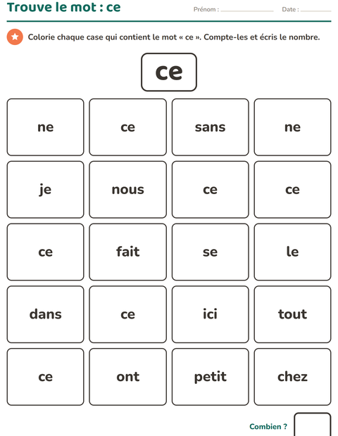 Aperçu de la fiche Mots-outils pour École maternelle (grande section, 5-7 ans)