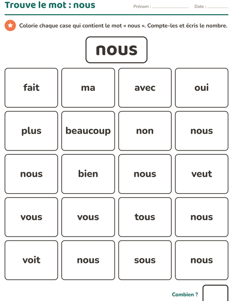 Aperçu de la fiche Mots-outils pour École maternelle (grande section, 5-7 ans)