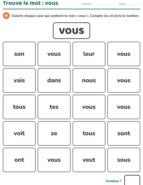 Aperçu de la fiche Mots-outils pour École maternelle (grande section, 5-7 ans)