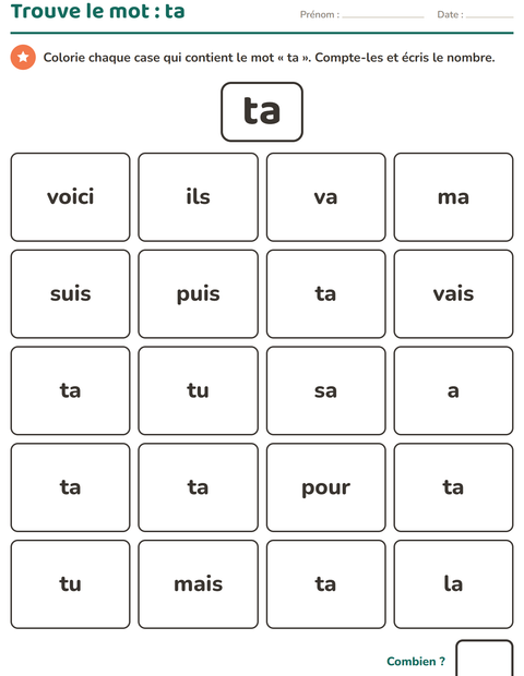 Aperçu de la fiche Mots-outils pour École maternelle (grande section, 5-7 ans)
