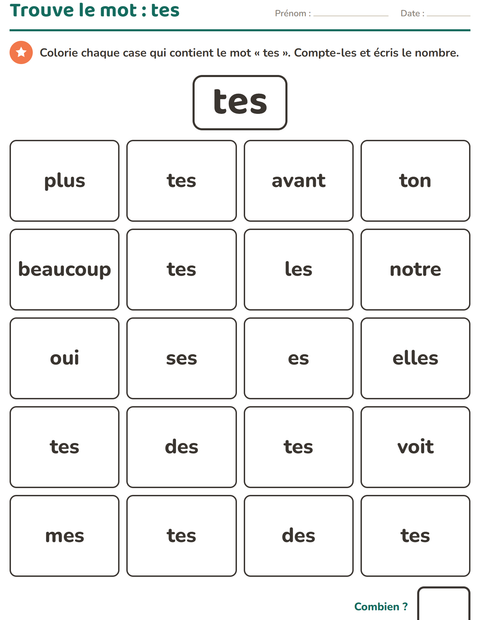 Aperçu de la fiche Mots-outils pour École maternelle (grande section, 5-7 ans)