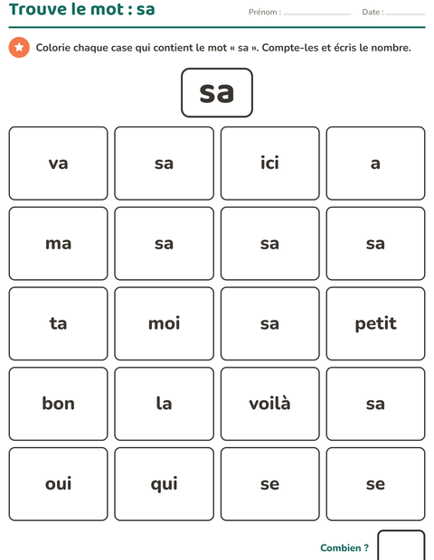 Aperçu de la fiche Mots-outils pour École maternelle (grande section, 5-7 ans)