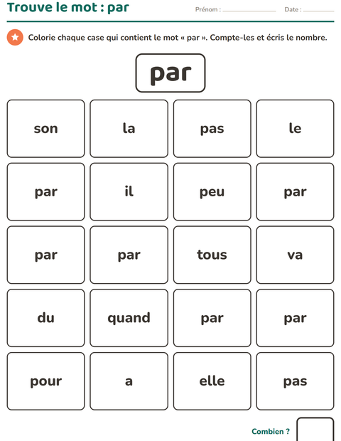 Aperçu de la fiche Mots-outils pour École maternelle (grande section, 5-7 ans)