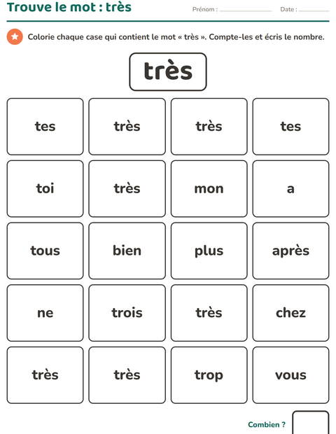 Aperçu de la fiche Mots-outils pour École maternelle (grande section, 5-7 ans)