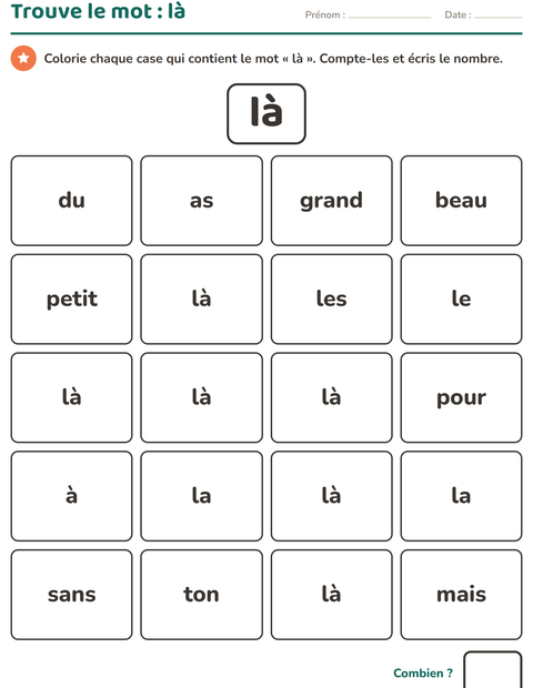 Aperçu de la fiche Mots-outils pour École maternelle (grande section, 5-7 ans)