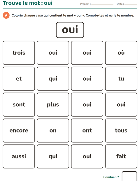 Aperçu de la fiche Mots-outils pour École maternelle (grande section, 5-7 ans)
