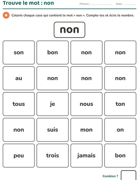 Aperçu de la fiche Mots-outils pour École maternelle (grande section, 5-7 ans)