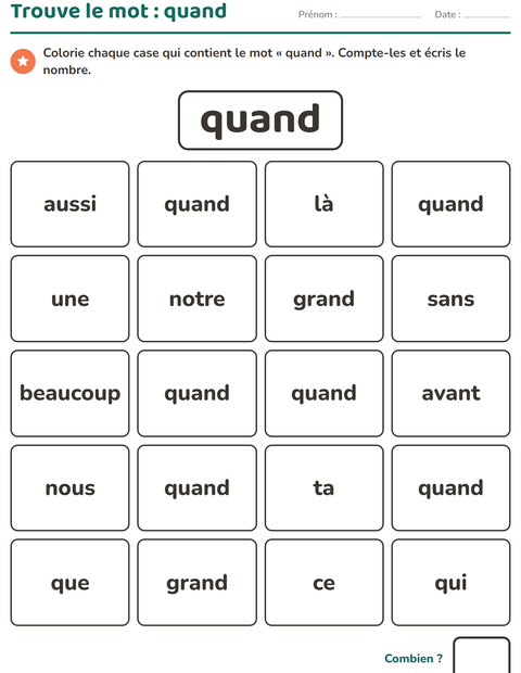 Aperçu de la fiche Mots-outils pour École maternelle (grande section, 5-7 ans)