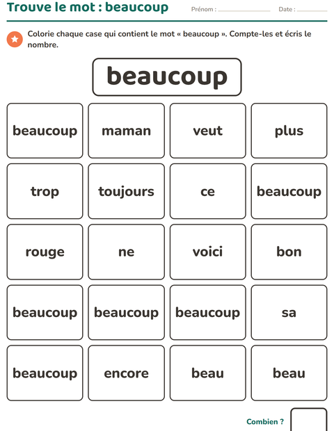 Aperçu de la fiche Mots-outils pour École maternelle (grande section, 5-7 ans)