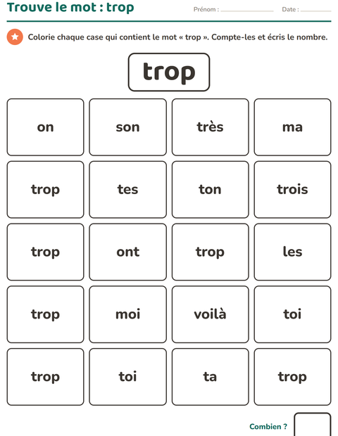 Aperçu de la fiche Mots-outils pour École maternelle (grande section, 5-7 ans)