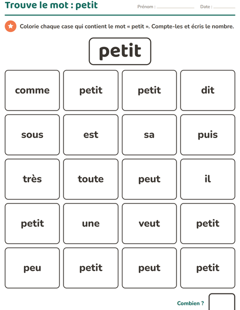 Aperçu de la fiche Mots-outils pour École maternelle (grande section, 5-7 ans)