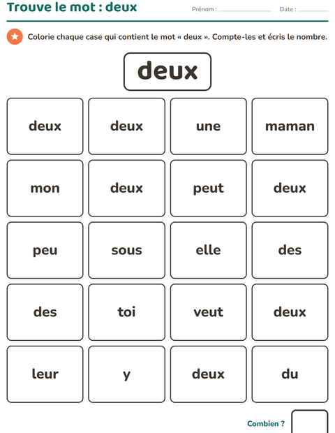 Aperçu de la fiche Mots-outils pour École maternelle (grande section, 5-7 ans)