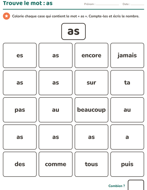 Aperçu de la fiche Mots-outils pour École maternelle (grande section, 5-7 ans)