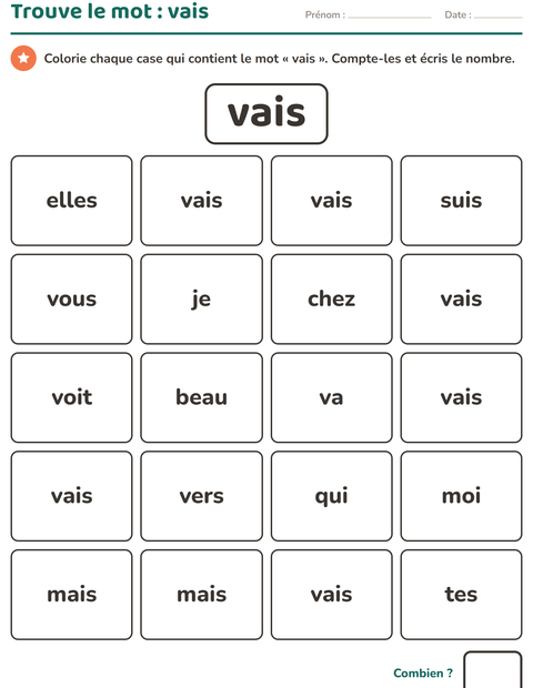 Aperçu de la fiche Mots-outils pour École maternelle (grande section, 5-7 ans)