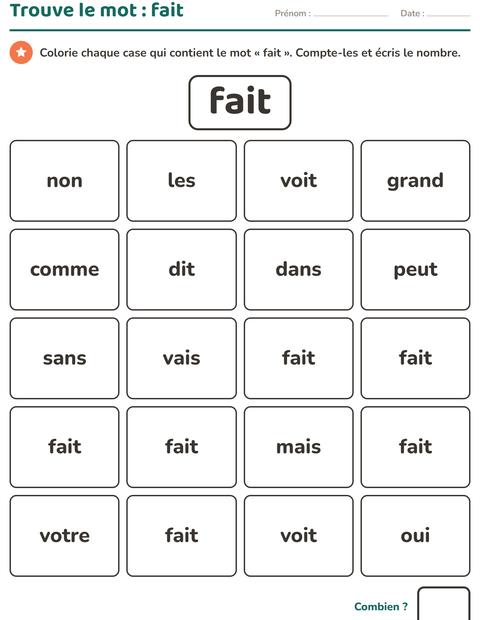 Aperçu de la fiche Mots-outils pour École maternelle (grande section, 5-7 ans)