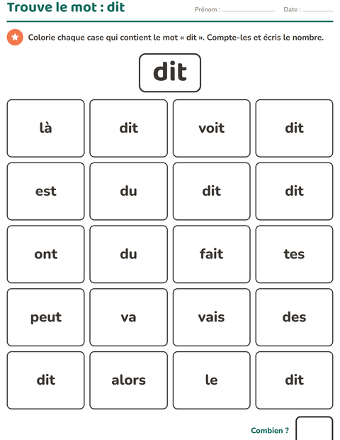Aperçu de la fiche Mots-outils pour École maternelle (grande section, 5-7 ans)