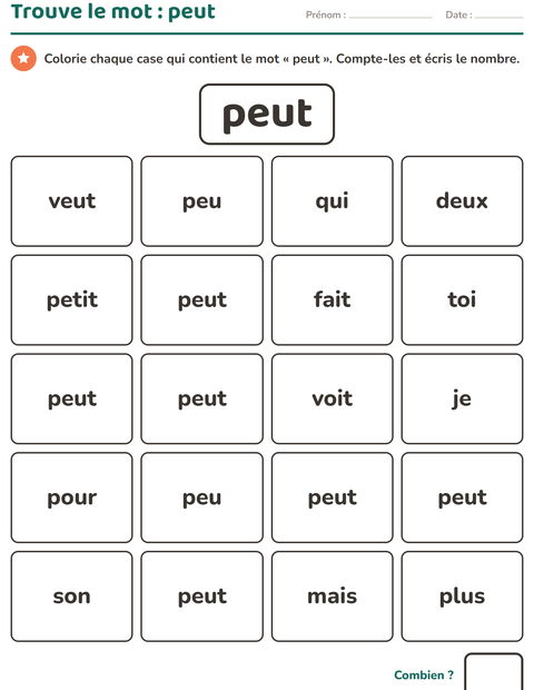 Aperçu de la fiche Mots-outils pour École maternelle (grande section, 5-7 ans)
