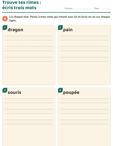 Aperçu de la fiche Mots qui riment pour CP (cours préparatoire)