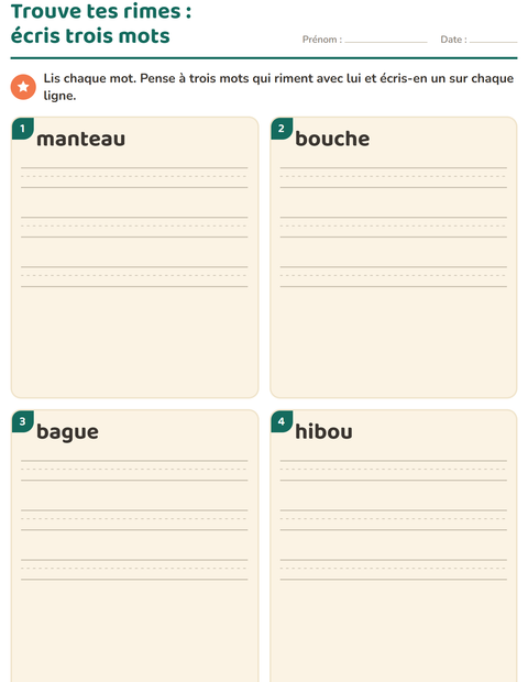 Aperçu de la fiche Mots qui riment pour CP (cours préparatoire)