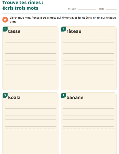 Aperçu de la fiche Mots qui riment pour CP (cours préparatoire)