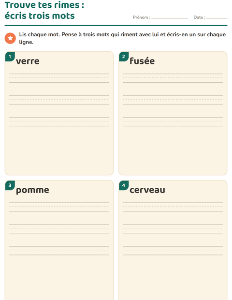 Aperçu de la fiche Mots qui riment pour CP (cours préparatoire)