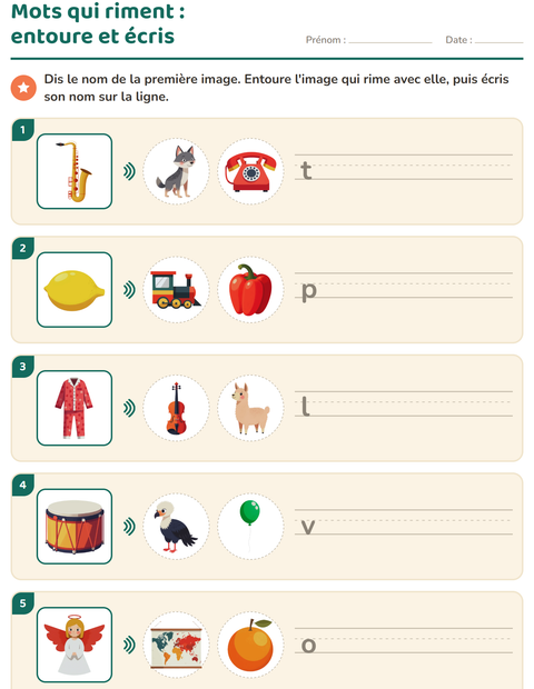 Aperçu de la fiche Mots qui riment pour CP (cours préparatoire)